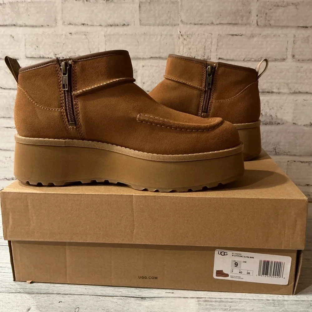 UGG NIB Women's Size 9 UGG Cityfunc Ultra Mini Chestnut